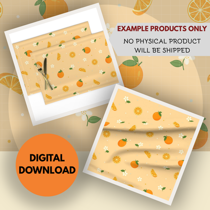 Oranges and Blossoms Seamless Hand Drawn Digital Pattern | 300 DPI PNG | Instant Download