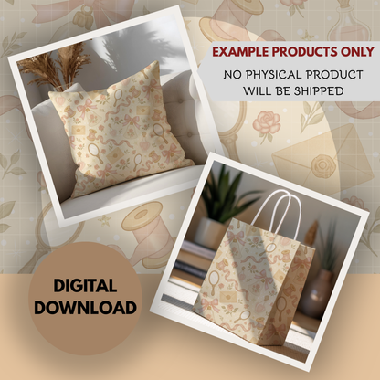 Winter Pink Coquette Bundle Seamless Hand Drawn Digital Pattern | 300 DPI PNG | Instant Download