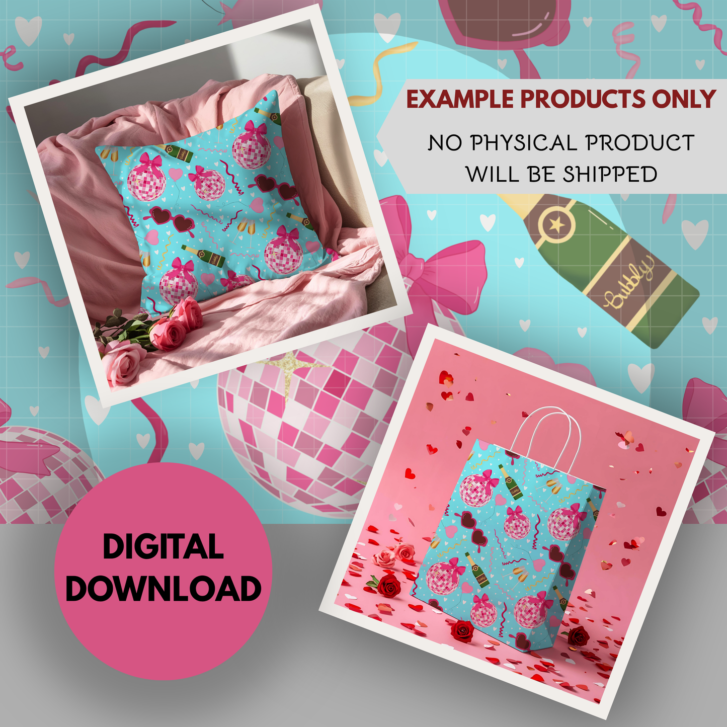 Disco Valentine Seamless Hand Drawn Digital Pattern | 300 DPI PNG | Instant Download