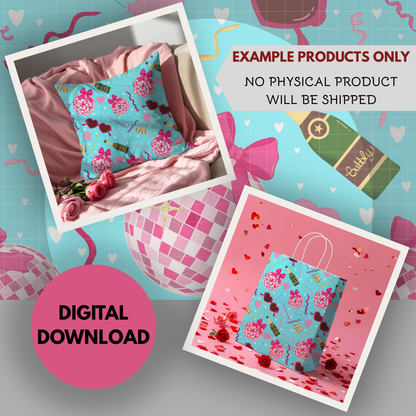 Disco Valentine Seamless Hand Drawn Digital Pattern | 300 DPI PNG | Instant Download