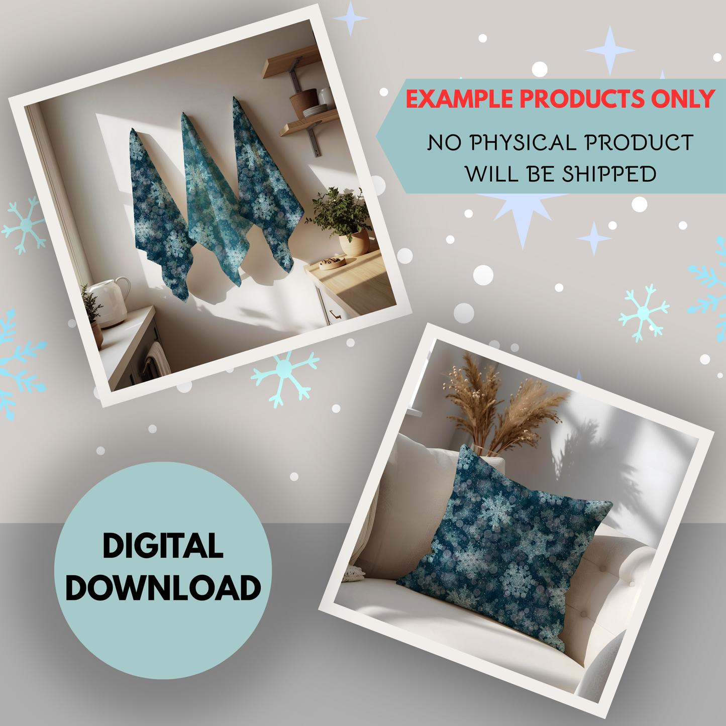 Snowflake Dreams Seamless Hand Drawn Digital Pattern | 2 backgrounds | 300 DPI PNG | Instant Download
