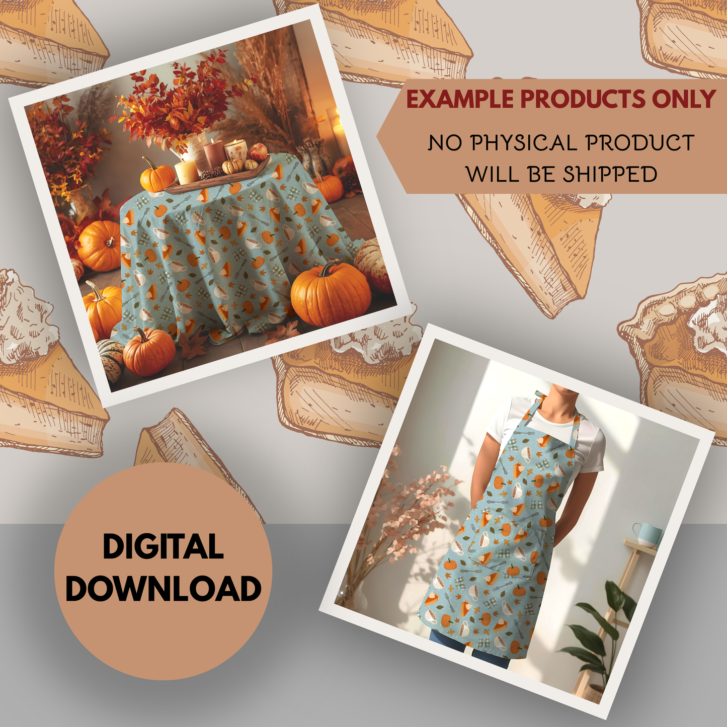 Pumpkin Pie and Coffee Seamless Hand Drawn Digital Pattern | 300 DPI PNG | Instant Download