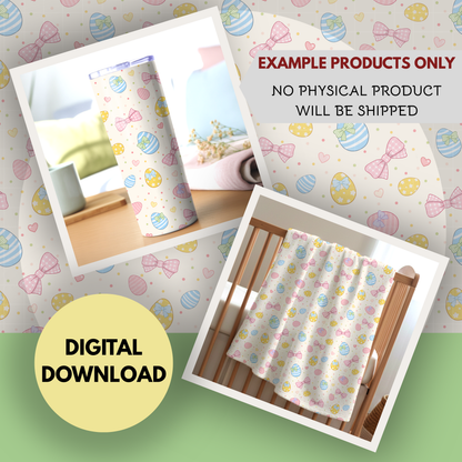 Coquette Gingham Easter Eggs Seamless Hand Drawn Digital Pattern | 300 DPI PNG | Instant Download