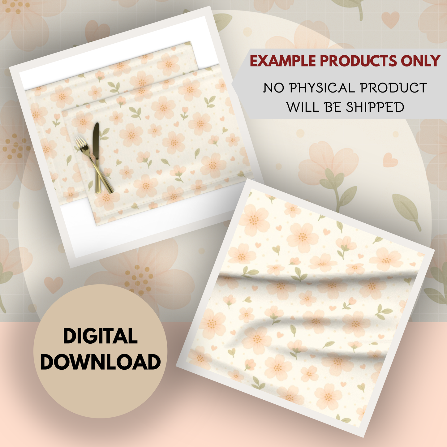 Peach Blossoms Seamless Hand Drawn Digital Pattern | 300 DPI PNG | Instant Download