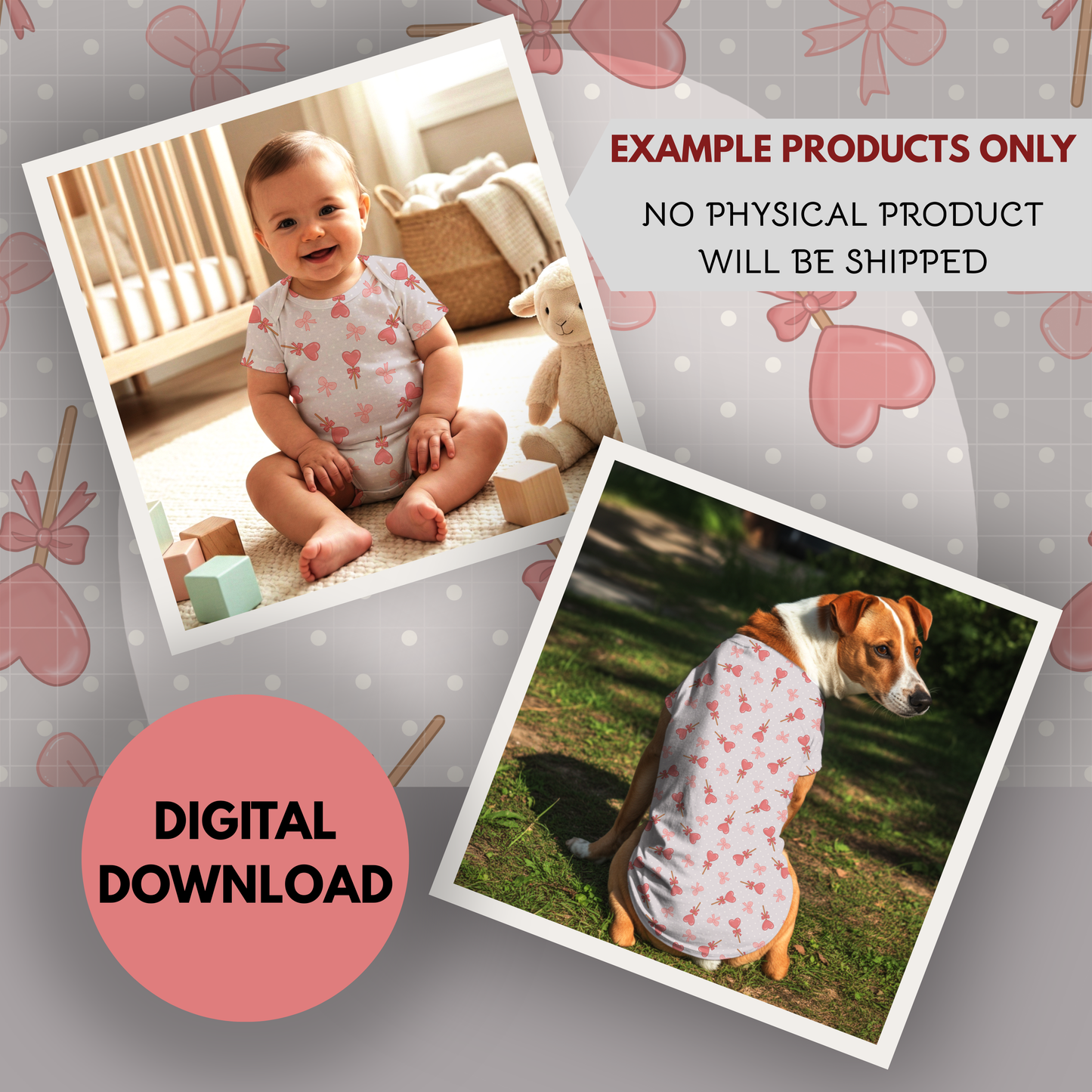 Lollipops and Bows Seamless Hand Drawn Digital Pattern | 300 DPI PNG | Instant Download