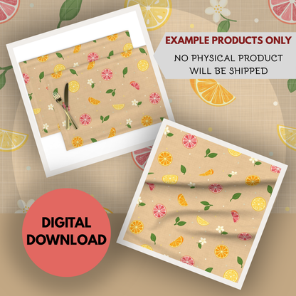 Citrus Mini Seamless Hand Drawn Digital Pattern | 300 DPI PNG | Instant Download