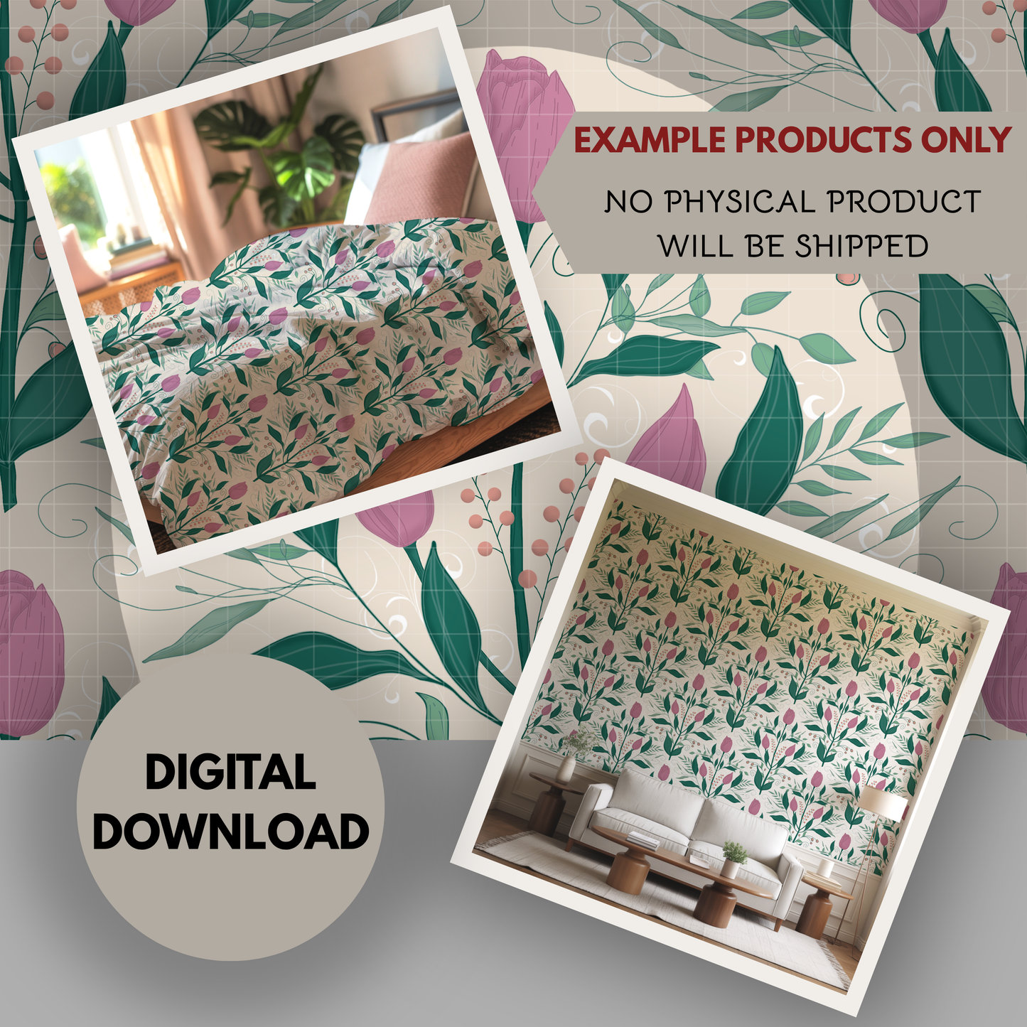 Tulips in Harmony Seamless Hand Drawn Digital seamless Pattern | 300 DPI PNG | Instant Download