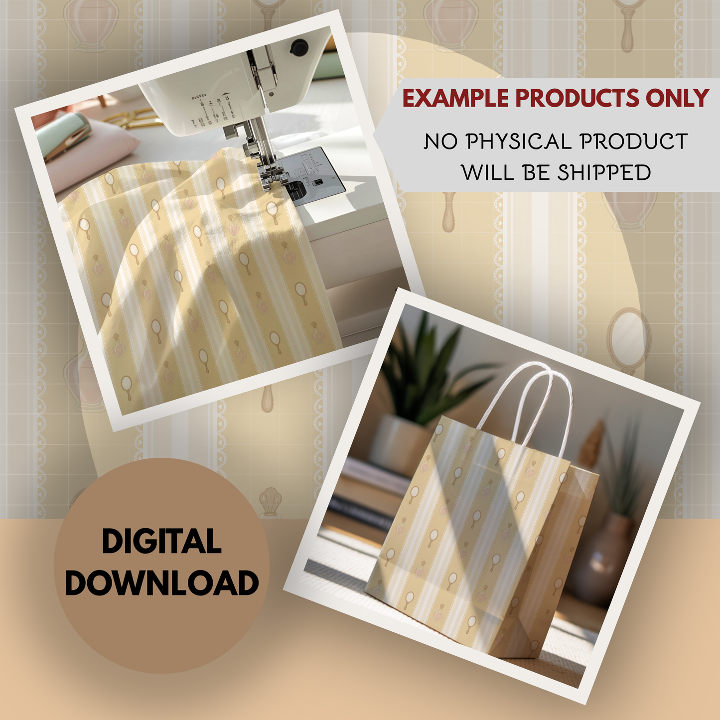 Vintage Vanity Seamless Hand Drawn Digital Pattern | 300 DPI PNG | Instant Download