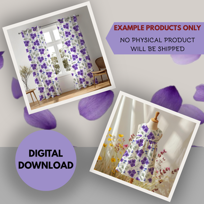 Amethyst Meadows white background Seamless Hand Drawn Digital Pattern | 300 DPI PNG | Instant Download