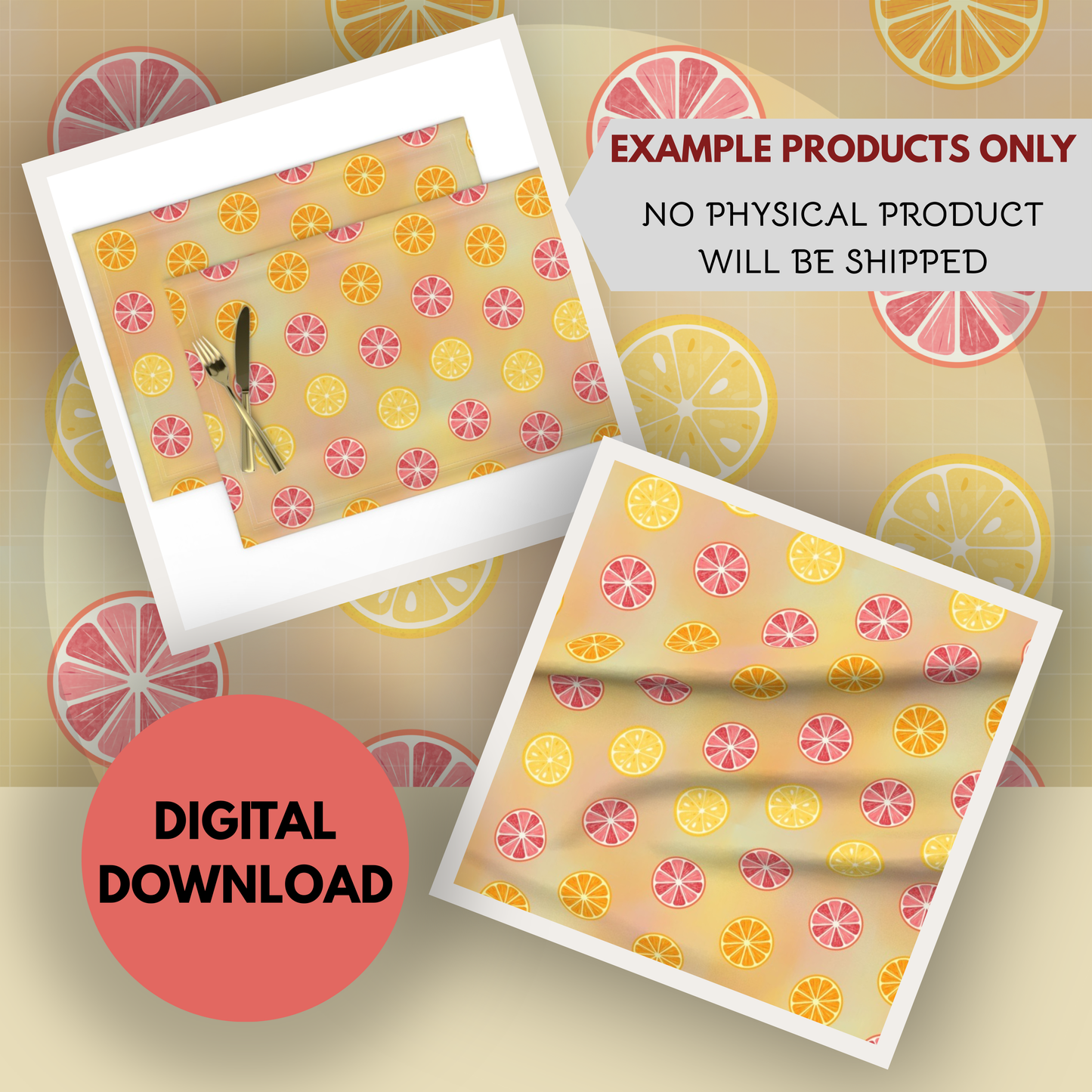 Citrus Slice Seamless Hand Drawn Digital Pattern | 300 DPI PNG | Instant Download
