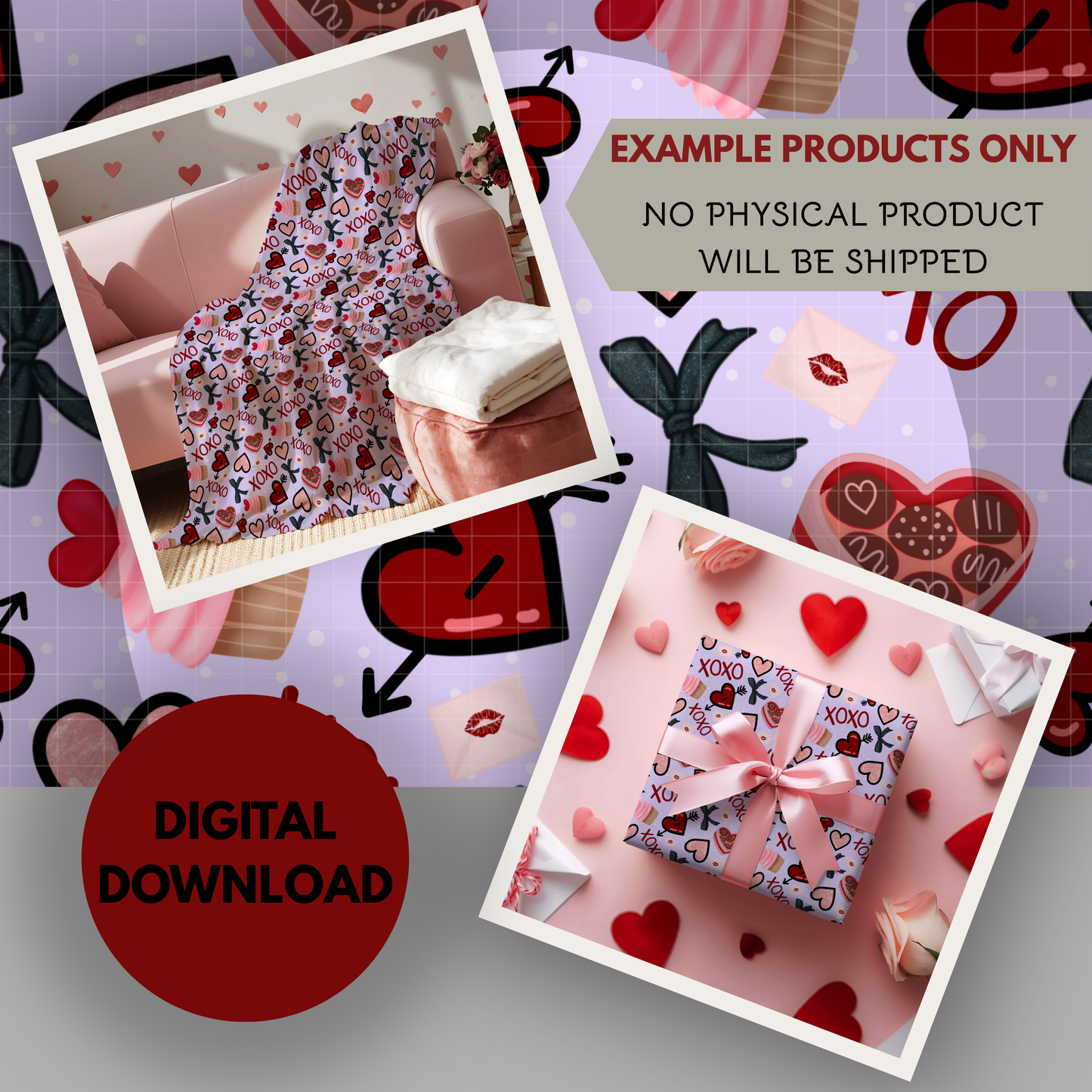 Valentine XOXO Seamless Hand Drawn Digital Pattern | 300 DPI PNG | Instant Download