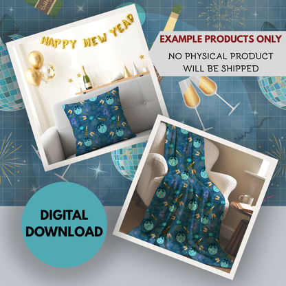 New Year's Eve Party Seamless Hand Drawn Digital Pattern | 300 DPI PNG | Instant Download