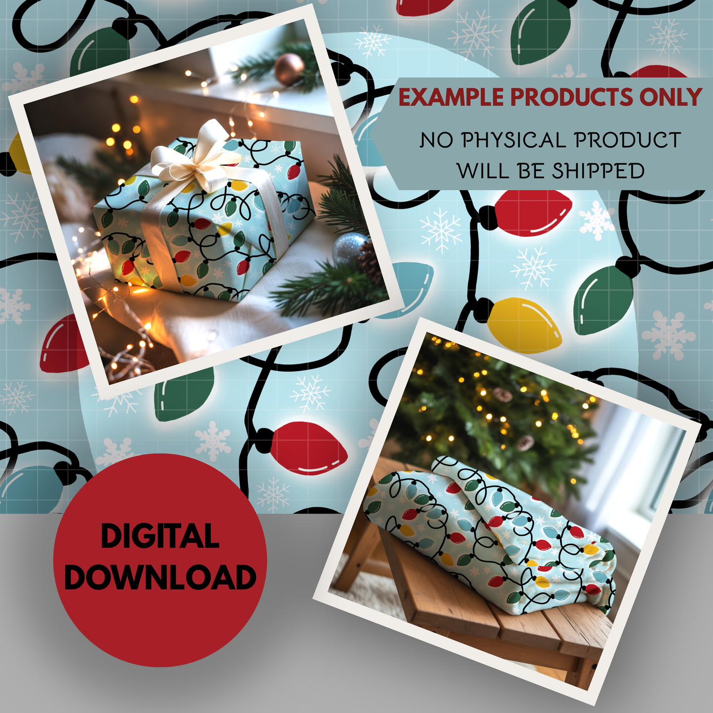 Retro Christmas Lights Seamless Hand Drawn Digital Pattern | 300 DPI PNG | Instant Download