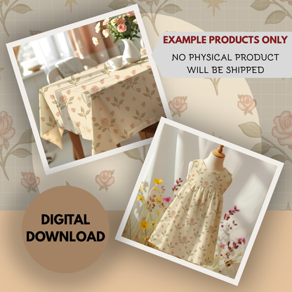 Roses and Stars Vintage Coquette Seamless Hand Drawn Digital Pattern | 300 DPI PNG | Instant Download