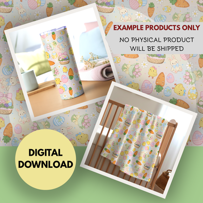 Coquette Easter Seamless Hand Drawn Digital Pattern | 300 DPI PNG | Instant Download