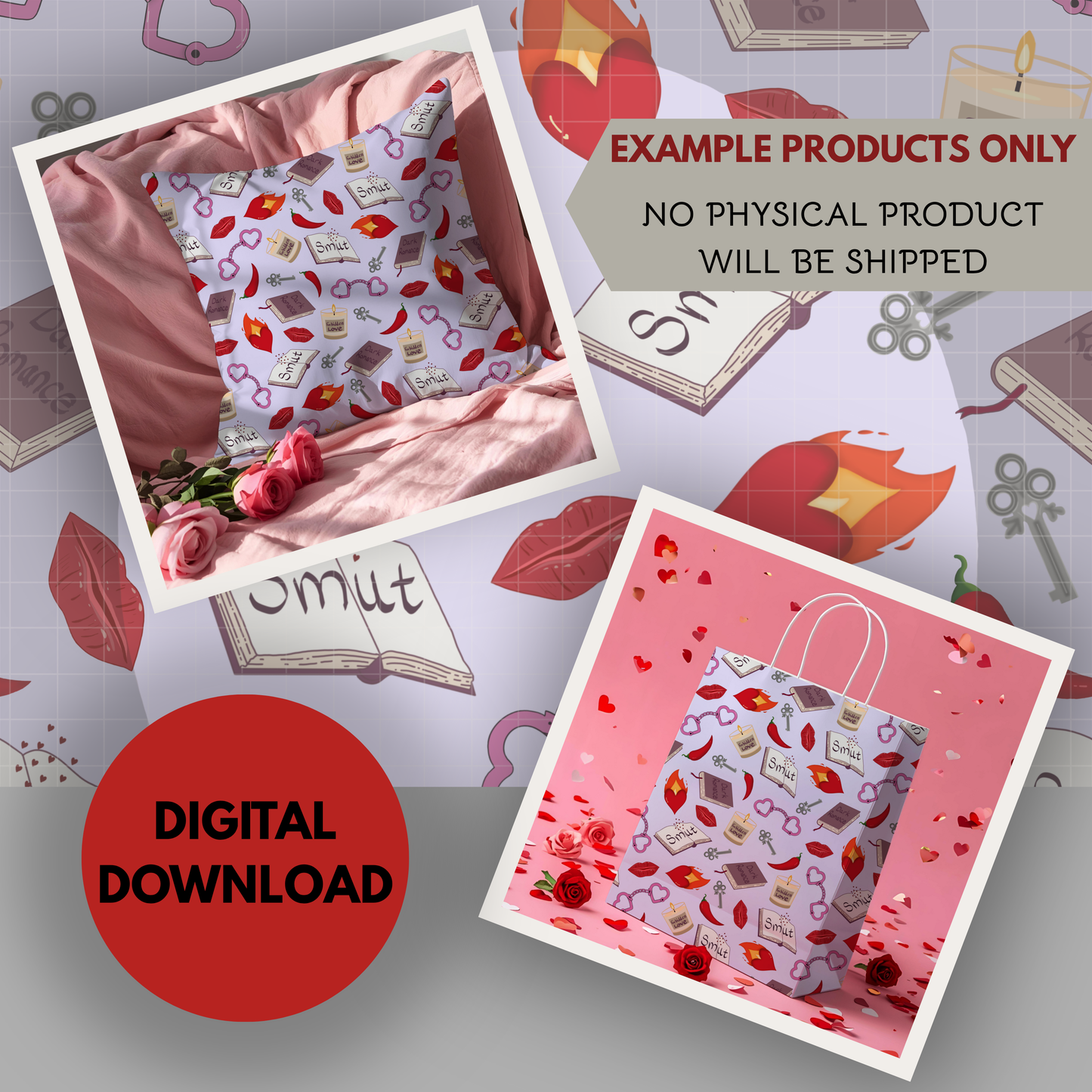 My Smutty Valentine Seamless Hand Drawn Digital Pattern | 300 DPI PNG | Instant Download | 4 background colors | Dark Romance