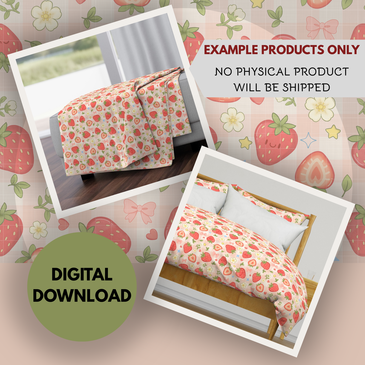 Strawberry Patch Seamless Hand Drawn Digital Pattern | 300 DPI PNG | Instant Download