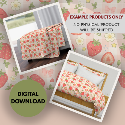 Strawberry Patch Seamless Hand Drawn Digital Pattern | 300 DPI PNG | Instant Download