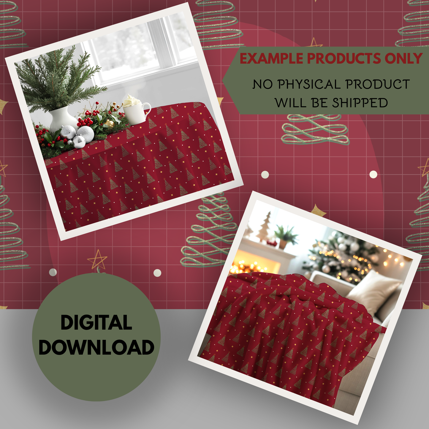 Glitter Christmas Trees Seamless Hand Drawn Digital Pattern | 300 DPI PNG | Instant Download