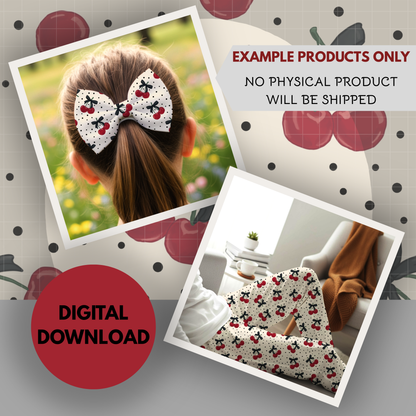 Polka Dots and Cherries Seamless Hand Drawn Digital Pattern | 300 DPI PNG | Instant Download