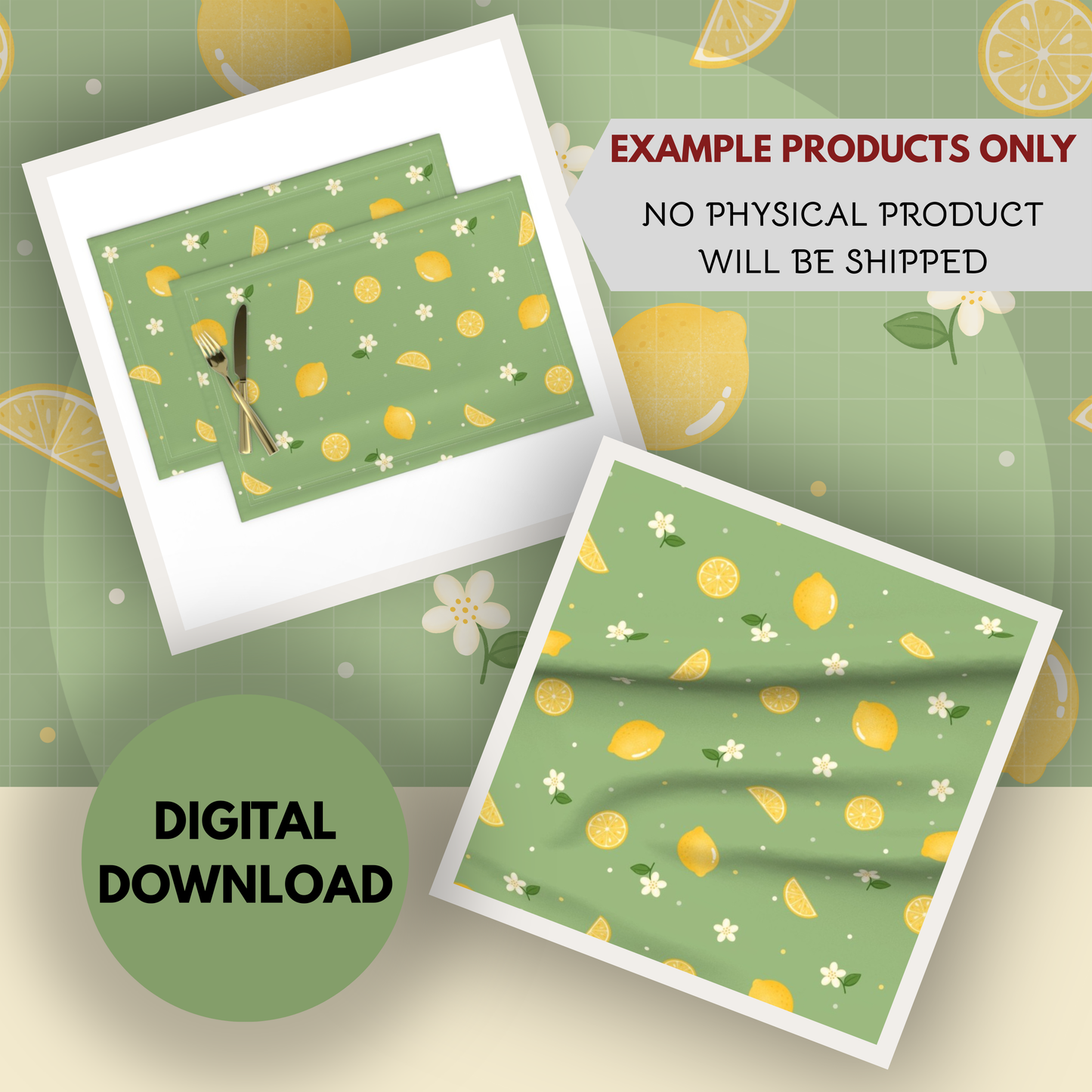 Lemons and Blossoms Seamless Hand Drawn Digital Pattern | 300 DPI PNG | Instant Download