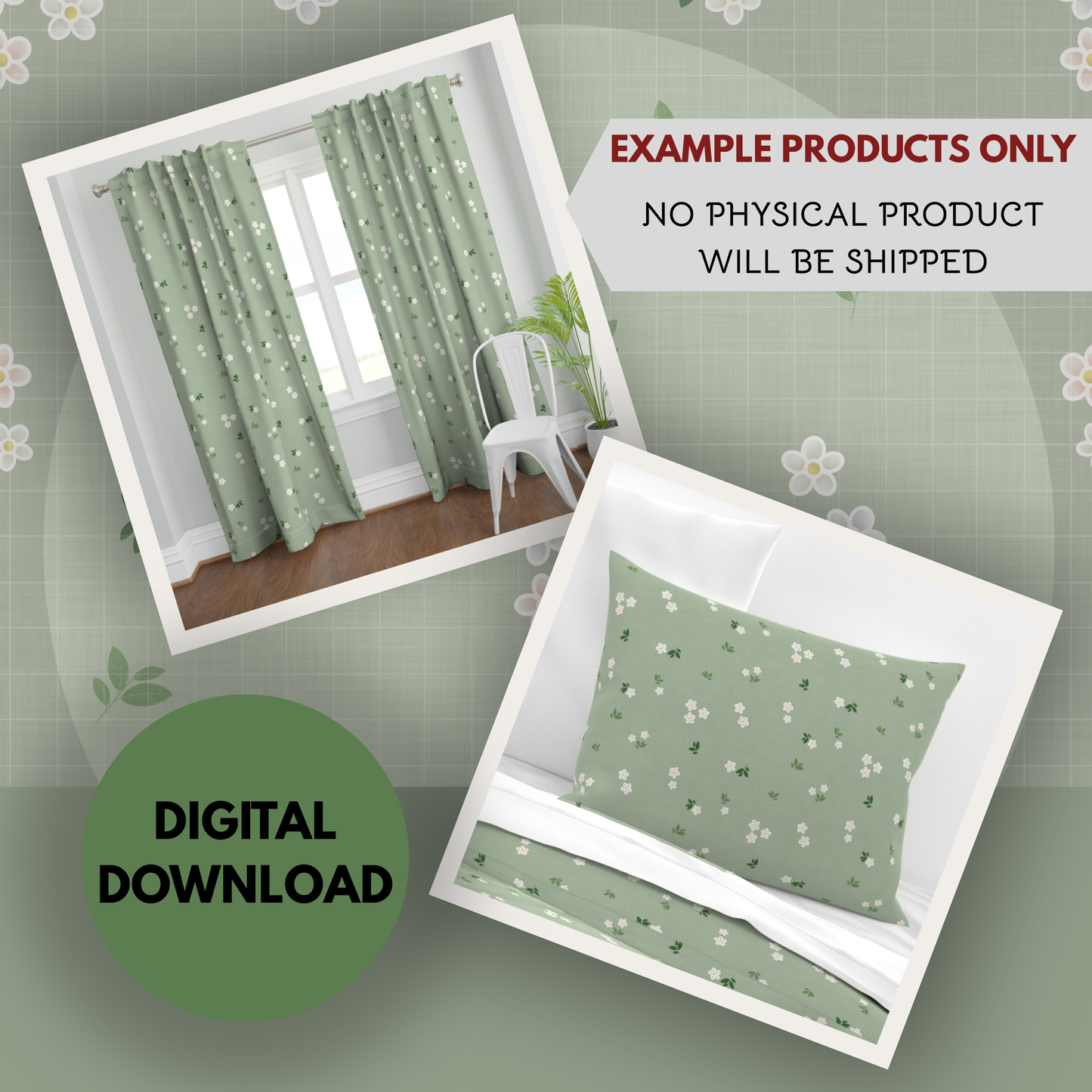 Spring Daisies Seamless Hand Drawn Digital Pattern | 300 DPI PNG | Instant Download