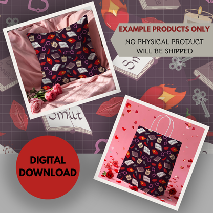 My Smutty Valentine Seamless Hand Drawn Digital Pattern | 300 DPI PNG | Instant Download | 4 background colors | Dark Romance