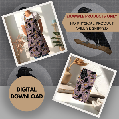 Nevermore Seamless Hand Drawn Digital Pattern | 300 DPI PNG | Instant Download |Edgar Allan Poe | The Raven