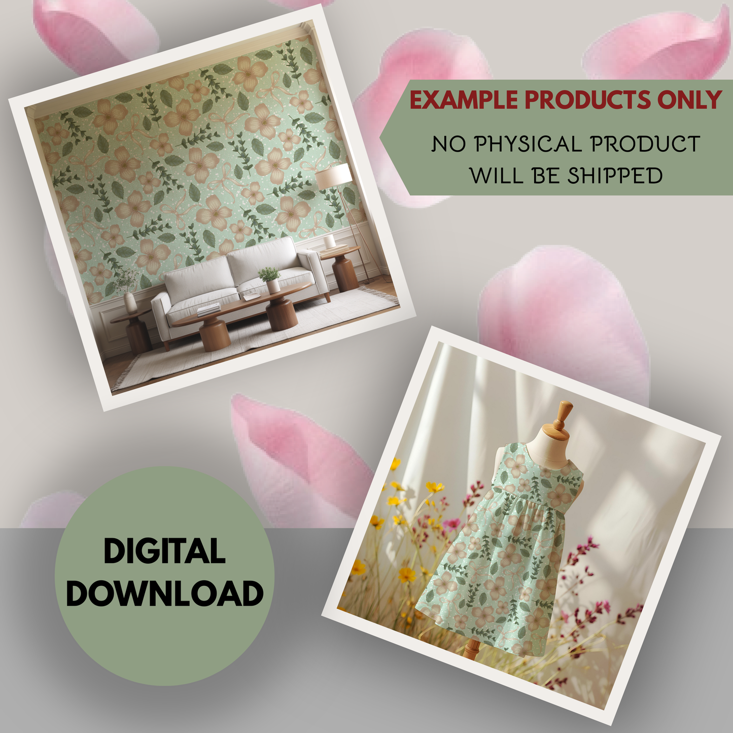 Blush Petal Garden Seamless Hand Drawn Digital Pattern | 300 DPI PNG | Instant Download