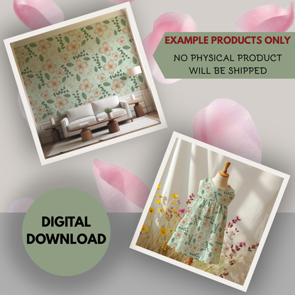 Blush Petal Garden Seamless Hand Drawn Digital Pattern | 300 DPI PNG | Instant Download