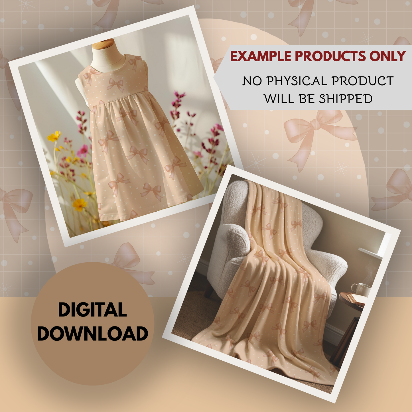 Pink Bows and Polka dots Coquette Seamless Hand Drawn Digital Pattern | 300 DPI PNG | Instant Download