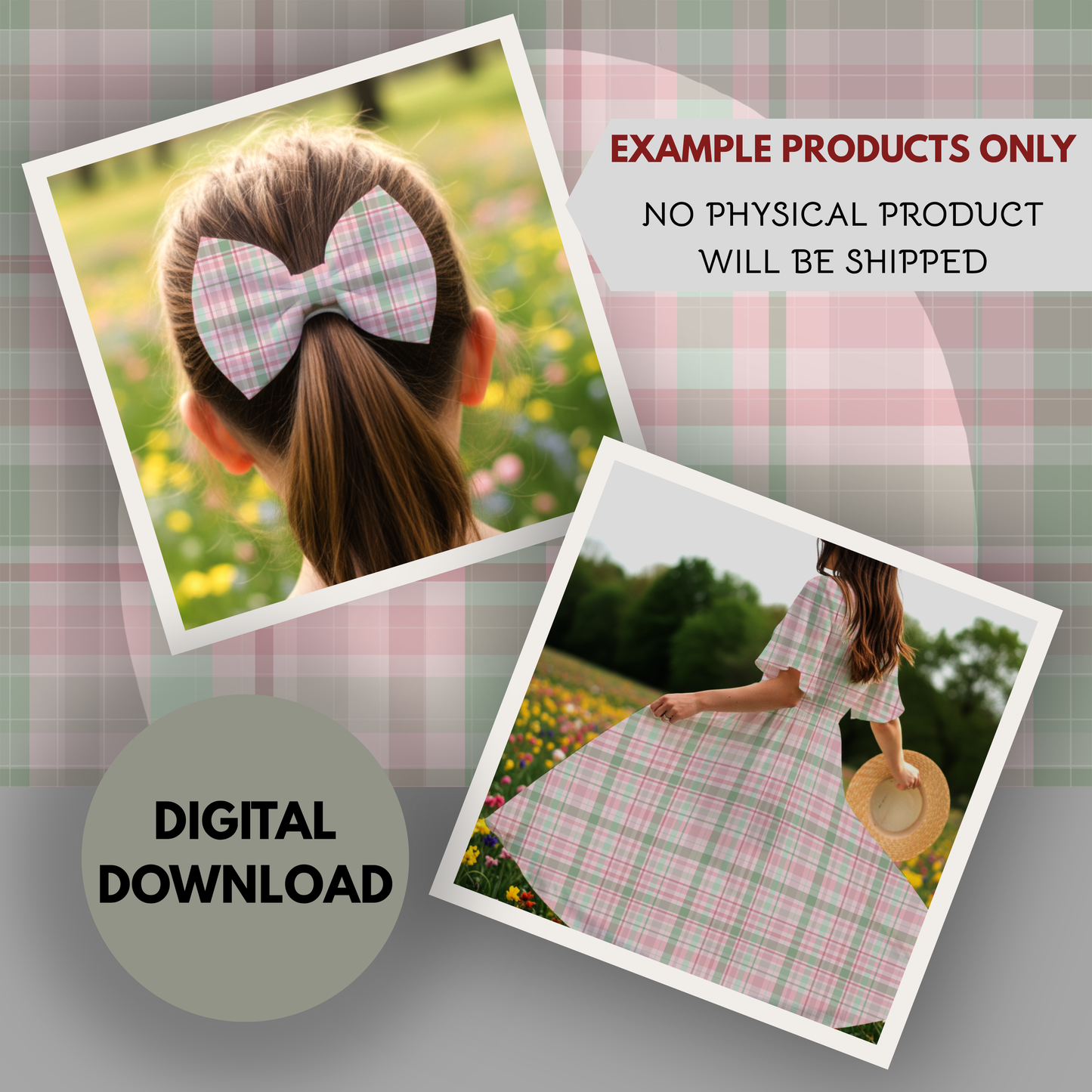 Coquette Plaid Seamless Hand Drawn Digital Pattern | 300 DPI PNG | Instant Download