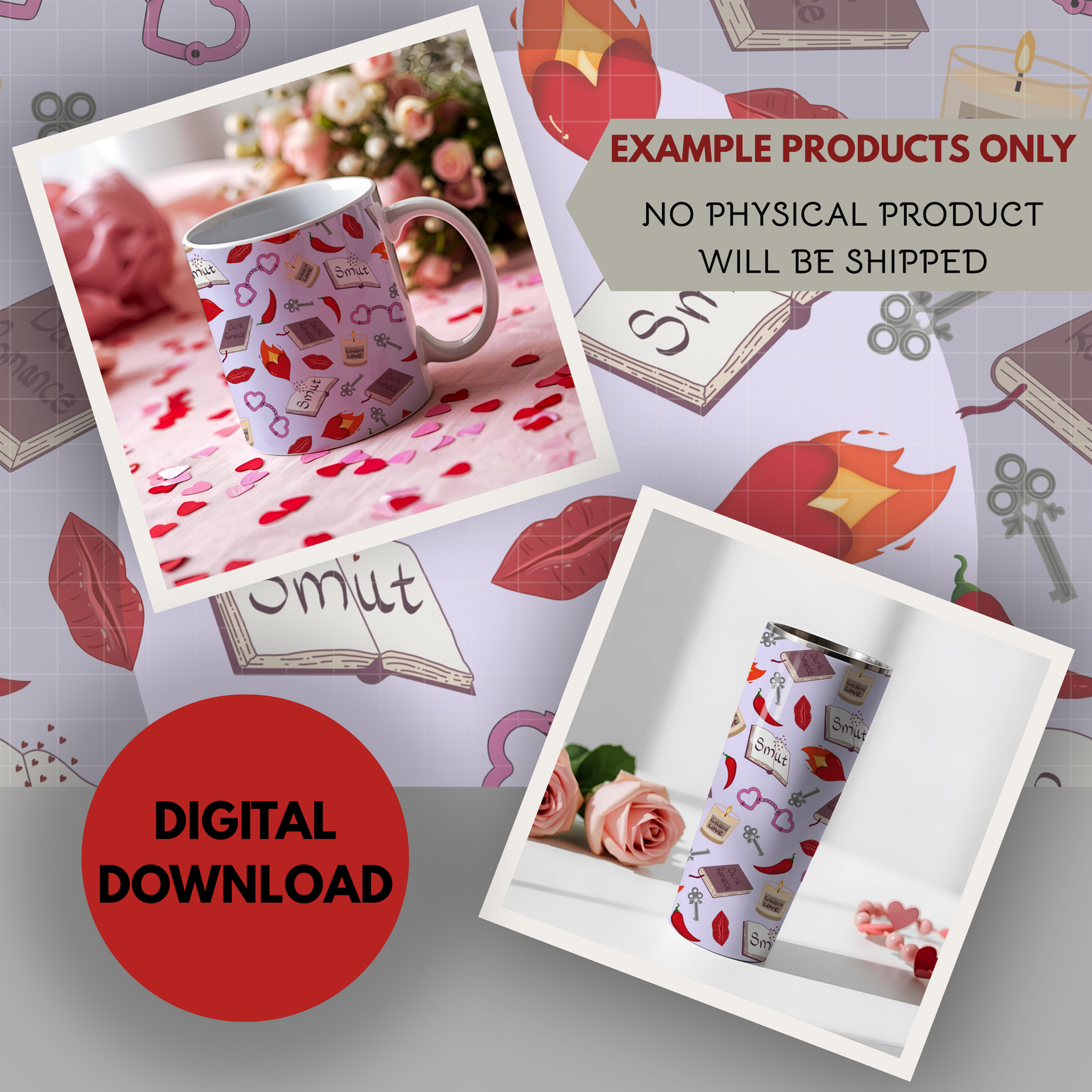 My Smutty Valentine Seamless Hand Drawn Digital Pattern | 300 DPI PNG | Instant Download | 4 background colors | Dark Romance