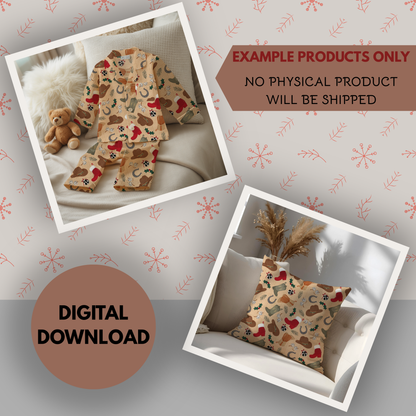 Western Christmas Seamless Hand Drawn Digital Pattern | 300 DPI PNG | Instant Download