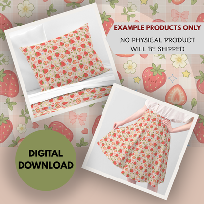 Strawberry Patch Seamless Hand Drawn Digital Pattern | 300 DPI PNG | Instant Download