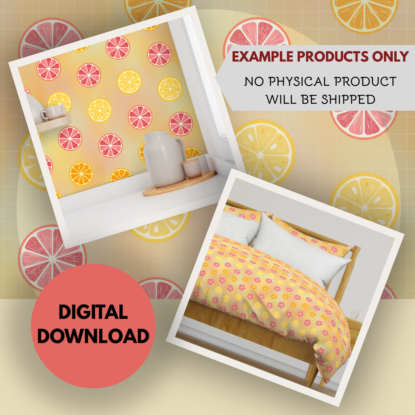 Citrus Slice Seamless Hand Drawn Digital Pattern | 300 DPI PNG | Instant Download