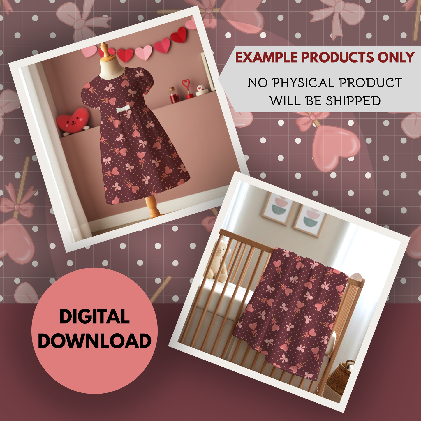 Lollipops and Bows Seamless Hand Drawn Digital Pattern | 300 DPI PNG | Instant Download