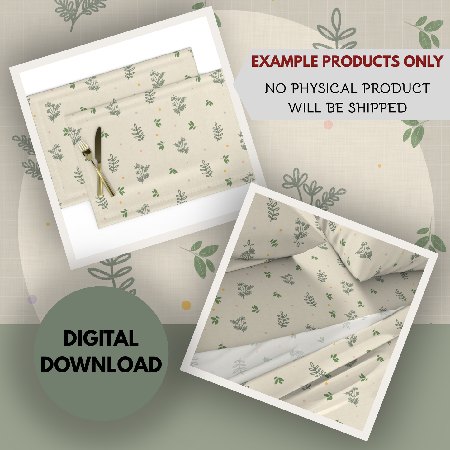 Spring Foliage Seamless Hand Drawn Digital Pattern | 300 DPI PNG | Instant Download