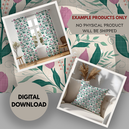 Tulips in Harmony Seamless Hand Drawn Digital seamless Pattern | 300 DPI PNG | Instant Download