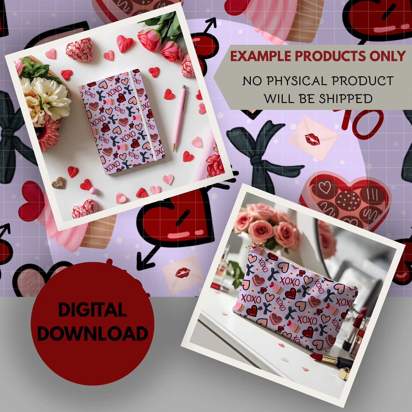 Valentine XOXO Seamless Hand Drawn Digital Pattern | 300 DPI PNG | Instant Download