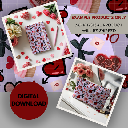 Valentine XOXO Seamless Hand Drawn Digital Pattern | 300 DPI PNG | Instant Download