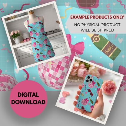 Disco Valentine Seamless Hand Drawn Digital Pattern | 300 DPI PNG | Instant Download