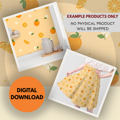 Oranges and Blossoms Seamless Hand Drawn Digital Pattern | 300 DPI PNG | Instant Download