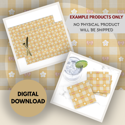 Spring Gingham Seamless Hand Drawn Digital Pattern | 300 DPI PNG | Instant Download