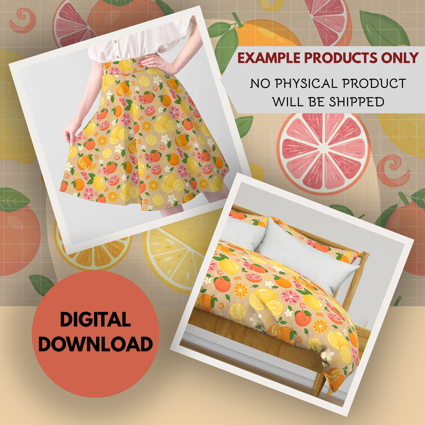 Citrus Toss Seamless Hand Drawn Digital Pattern | 300 DPI PNG | Instant Download
