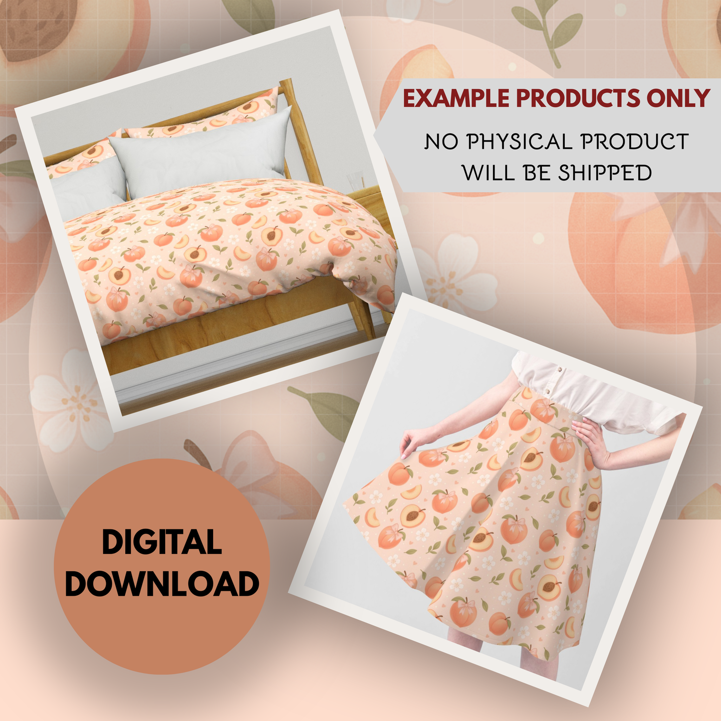 Just Peachy Seamless Hand Drawn Digital Pattern | 300 DPI PNG | Instant Download