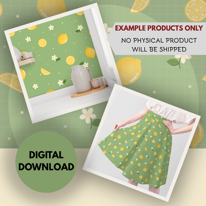 Lemons and Blossoms Seamless Hand Drawn Digital Pattern | 300 DPI PNG | Instant Download