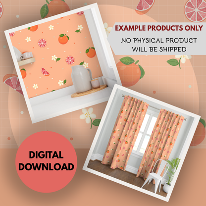 Grapefruits and Blossoms Seamless Hand Drawn Digital Pattern | 300 DPI PNG | Instant Download