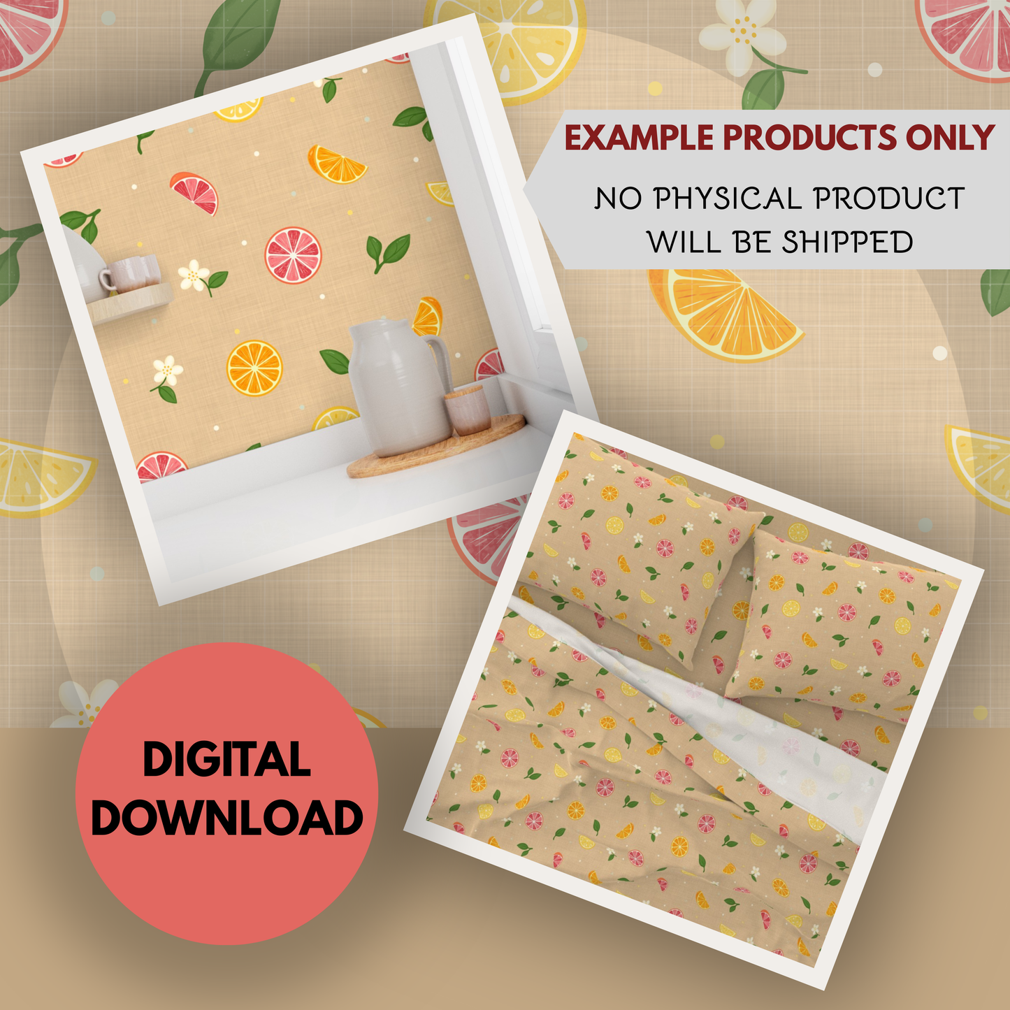Citrus Mini Seamless Hand Drawn Digital Pattern | 300 DPI PNG | Instant Download