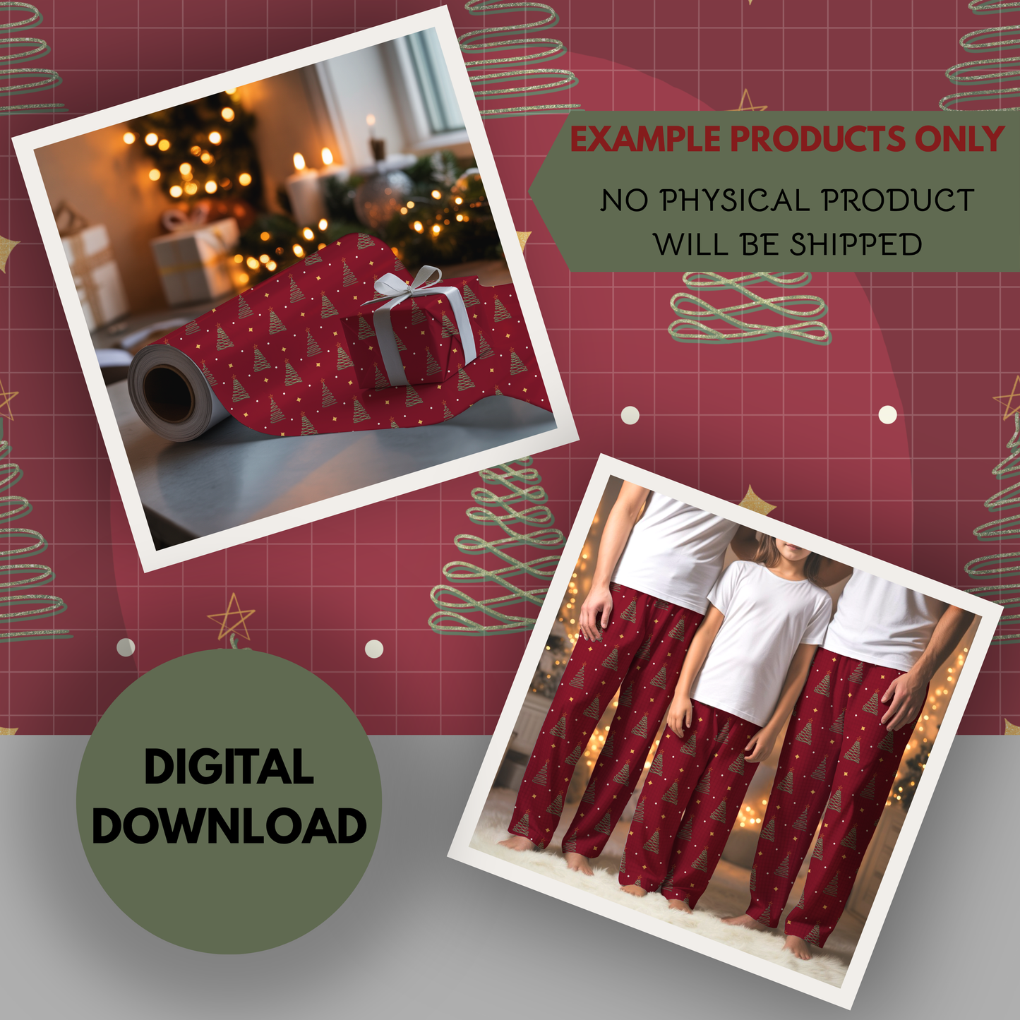 Glitter Christmas Trees Seamless Hand Drawn Digital Pattern | 300 DPI PNG | Instant Download